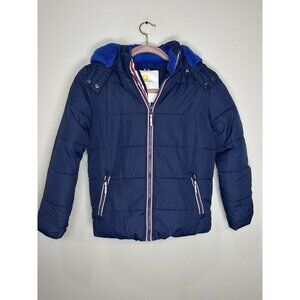 Mini Boden Puffer Coat Size 9 - 11 Youth Fleece Sherpa lined Navy Blue Hooded